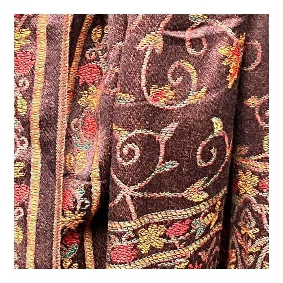 Pashmina Shawl Floral Vining Brown Orange Reversible Scarf Wrap 65X28” Fringe - Picture 2 of 6
